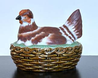 Antique Staffordshire porcelain hen on nest