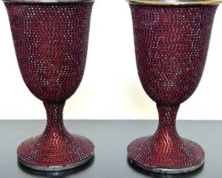 Vintage ruby rhinestone encrusted goblets by Les Bernard Inc, a high quality costume jewelry company that started in 1963 which lasted into the 1990s