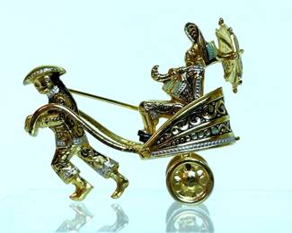 Vintage rickshaw brooch pin 