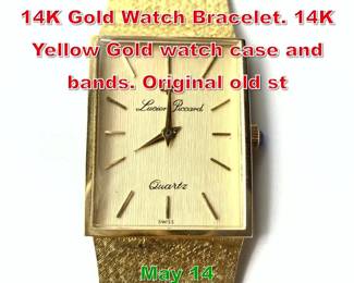 Lot 260 Vintage LUCIEN PICARD 14K Gold Watch Bracelet. 14K Yellow Gold watch case and bands. Original old st