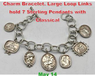 Lot 29 SEIDENGANG Sterling Silver Charm Bracelet. Large Loop Links hold 7 Sterling Pendants with Classical 