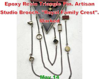 Lot 86 EILEEN SUTTON Sterling Epoxy Resin Triangle Pin. Artisan Studio Brooch. Royal Family Crest. Marked