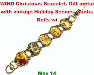 Lot 312 MAXIMAL ART by JOHN WIND Christmas Bracelet. Gilt metal with vintage Holiday Scenes. Santa. Bells wi