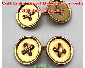 Lot 102 TIFFANY and CO 14K Gold Cuff Links. Small Button Form with Stitches. Marked. 
