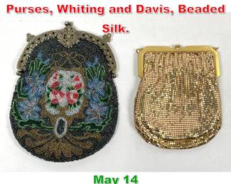Lot 20 2pcs Beaded Handbag Purses, Whiting and Davis, Beaded Silk. 