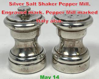 Lot 354 2pc CARTIER Sterling Silver Salt Shaker Pepper Mill. Engraved mark. Pepper Mill marked Italy also. 