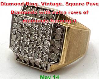 Lot 195 10K Gold YG Man s Diamond Ring. Vintage. Square Pave Diamonds with extra rows of diamonds framing it