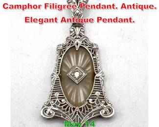 Lot 161 10K WG White Gold Camphor Filigree Pendant. Antique. Elegant Antique Pendant. 