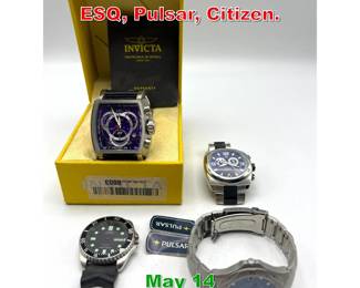 Lot 344 4 Wrist Watches. Invicta, ESQ, Pulsar, Citizen.