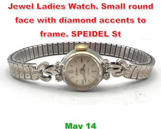 Lot 253 14K Gold TRADITION 17 Jewel Ladies Watch. Small round face with diamond accents to frame. SPEIDEL St