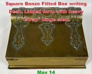 Lot 330 TIFFANY and CO Union Square Bonze Fitted Box writing Desk. Lidded form with heavy strap hinge elem