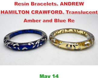 Lot 333 2pc Sterling Silver Overlay Resin Bracelets. ANDREW HAMILTON CRAWFORD. Translucent Amber and Blue Re