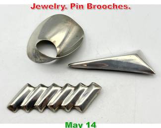 Lot 76 3pcs Mexican Sterling Jewelry. Pin Brooches. 