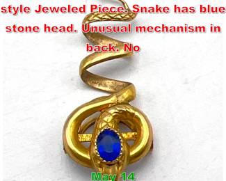 Lot 148 Gold Spiral Snake Bolo style Jeweled Piece. Snake has blue stone head. Unusual mechanism in back. No