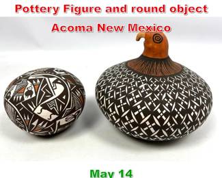 Lot 377 2pc P. Lule American Indian Pottery Figure and round object Acoma New Mexico