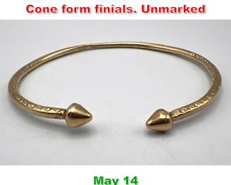 Lot 156 14K Gold Cuff Bracelet. Cone form finials. Unmarked 