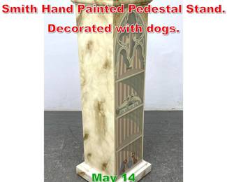 Lot 527 Attributed to Maitland Smith Hand Painted Pedestal Stand. Decorated with dogs. 