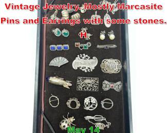 Lot 68 24pc Silver, Mostly Sterling Vintage Jewelry. Mostly Marcasite Pins and Earrings with some stones. H