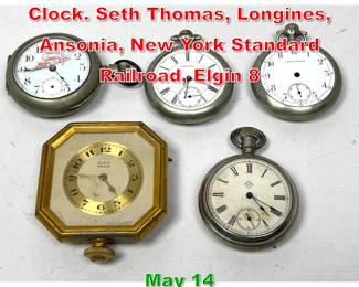 Lot 286 Lot 4 Pocket Watches and Clock. Seth Thomas, Longines, Ansonia, New York Standard Railroad, Elgin 8 