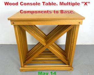 Lot 478 Craftsman Studio Beech Wood Console Table. Multiple X Components to Base. 