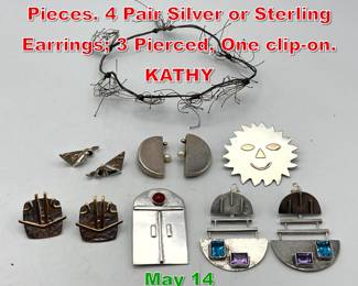 Lot 74 7pc Artisan Studio Jewelry Pieces. 4 Pair Silver or Sterling Earrings 3 Pierced, One clipon. KATHY