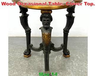 Lot 489 Antique Figural Carved Wood Occasional Table. Clover Top. 
