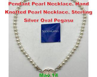 Lot 33 SEIDENGANG Sterling Pendant Pearl Necklace. Hand Knotted Pearl Necklace. Sterling Silver Oval Pegasu