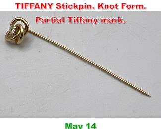 Lot 98 14K Gold and Diamond TIFFANY Stickpin. Knot Form. Partial Tiffany mark. 
