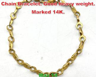 Lot 153 14K Gold Unique Link Chain Bracelet. Good heavy weight. Marked 14K.