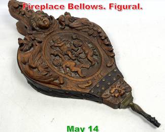 Lot 410 Antique Carved Wood Fireplace Bellows. Figural.