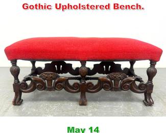 Lot 522 Vintage Heavily Carved Gothic Upholstered Bench. 