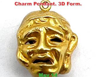Lot 157 14K Gold Comedy Tragedy Charm Pendant. 3D Form. 