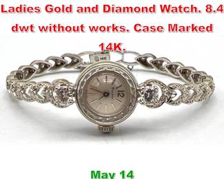Lot 247 Vintage BULOVA 14K Ladies Gold and Diamond Watch. 8.4 dwt without works. Case Marked 14K. 