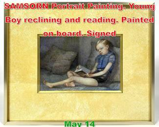 Lot 420 COLETTE BENOIT SAMSORN Portrait Painting. Young Boy reclining and reading. Painted on board. Signed 