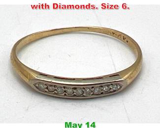 Lot 192 14K Gold Thin band Ring with Diamonds. Size 6. 