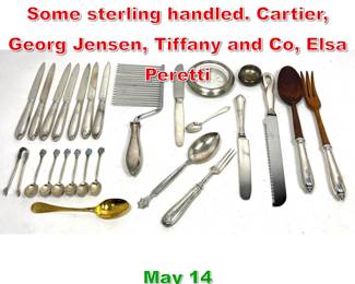 Lot 370 26 pcs Sterling Flatware. Some sterling handled. Cartier, Georg Jensen, Tiffany and Co, Elsa Peretti