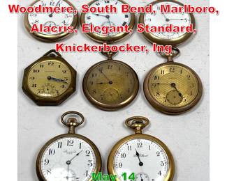 Lot 299 Lot 8 Pocket Watches. Woodmere, South Bend, Marlboro, Alacris, Elegant, Standard, Knickerbocker, Ing