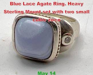 Lot 31 SEIDENGANG Sterling Silver Blue Lace Agate Ring. Heavy Sterling Mount set with two small cubic zirco