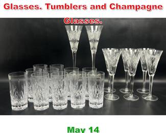 Lot 436 19pcs Waterford Drinking Glasses. Tumblers and Champagne Glasses. 