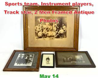 Lot 459 4pcs Vintage Photographs. Sports team, Instrument players, Track star, 2 Men Framed Antique Photos 