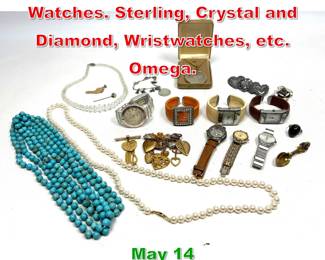Lot 337 20pcs Jewelry and Watches. Sterling, Crystal and Diamond, Wristwatches, etc. Omega. 