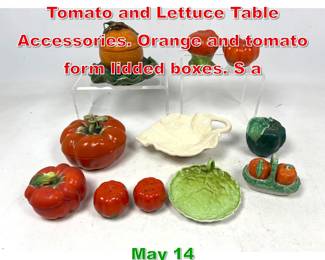 Lot 512 Collection of Figural Tomato and Lettuce Table Accessories. Orange and tomato form lidded boxes. S a