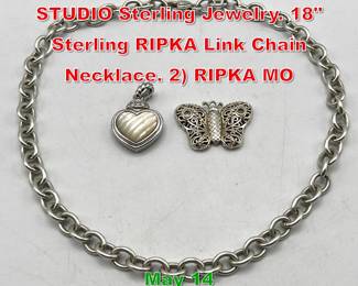 Lot 59 3pc JUDITH RIPKA and KC STUDIO Sterling Jewelry. 18 Sterling RIPKA Link Chain Necklace. 2 RIPKA MO