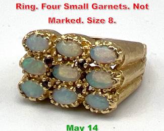 Lot 211 14K Gold 9 Opal Ladies Ring. Four Small Garnets. Not Marked. Size 8. 