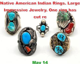 Lot 3 Lot 5 Sterling Turquoise Native American Indian Rings. Large Impressive Jewelry. One ring has cut re