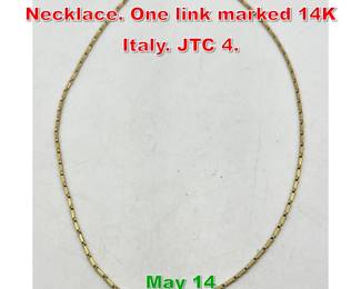 Lot 137 14K Gold Link Chain Necklace. One link marked 14K Italy. JTC 4. 