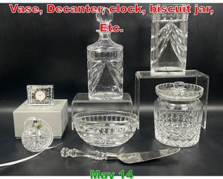 Lot 440 7pcs Waterford Crystal. Vase, Decanter, clock, biscuit jar, Etc. 