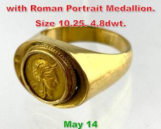 Lot 160 18K Gold Man s Ring with Roman Portrait Medallion. Size 10.25. 4.8dwt.