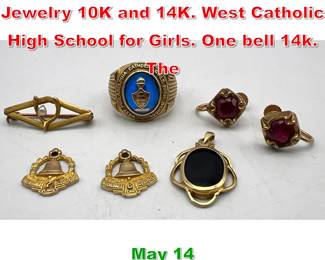 Lot 143 Collection Vintage Gold Jewelry 10K and 14K. West Catholic High School for Girls. One bell 14k. The
