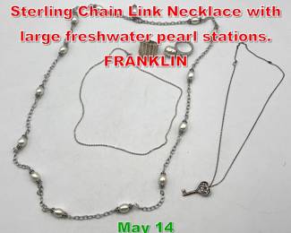 Lot 47 4pc Sterling Silver Lot. Sterling Chain Link Necklace with large freshwater pearl stations. FRANKLIN